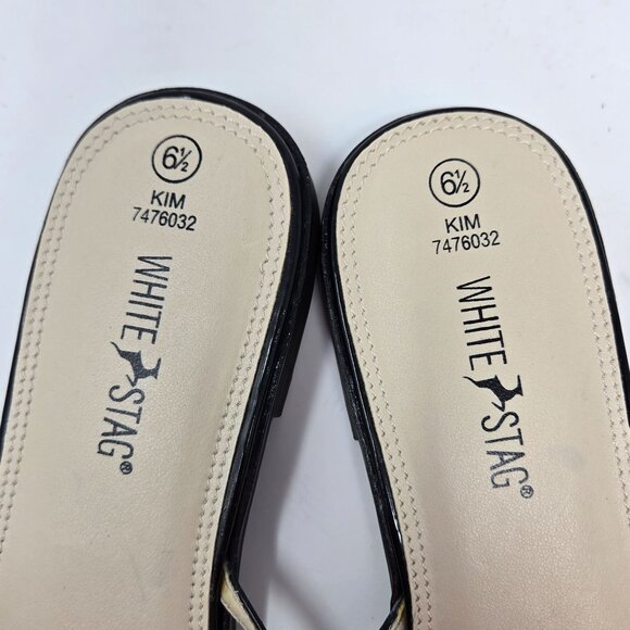 White Stag Womens Black Open-Toe Sandals Flower Detail Size 6.5 Faux Leather Sli - Picture 6 of 9